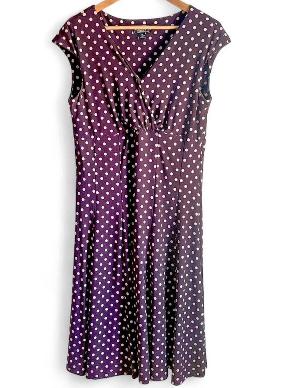 American Living Purple Polka Dot V‑Neck Midi Dress